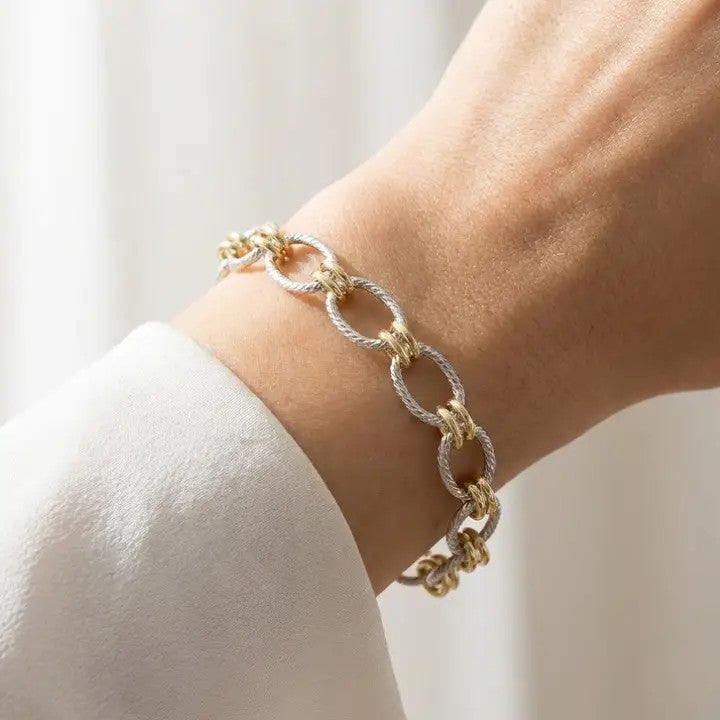 The Looks by Fame Gold Dipped Mixed Oval Two Tone Chain Bracelet