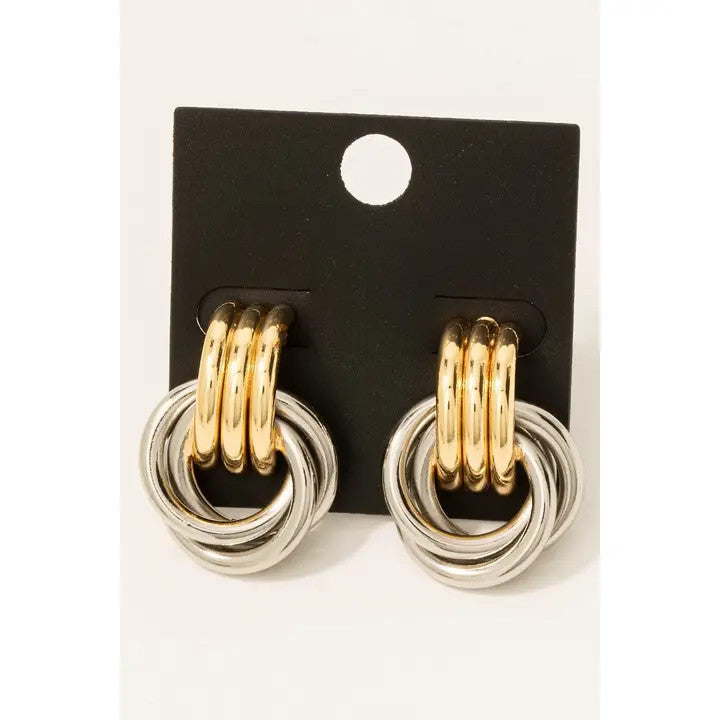 The Looks by Fame Gold Dipped Two Tone Multi Layered Link Dangle Earrings