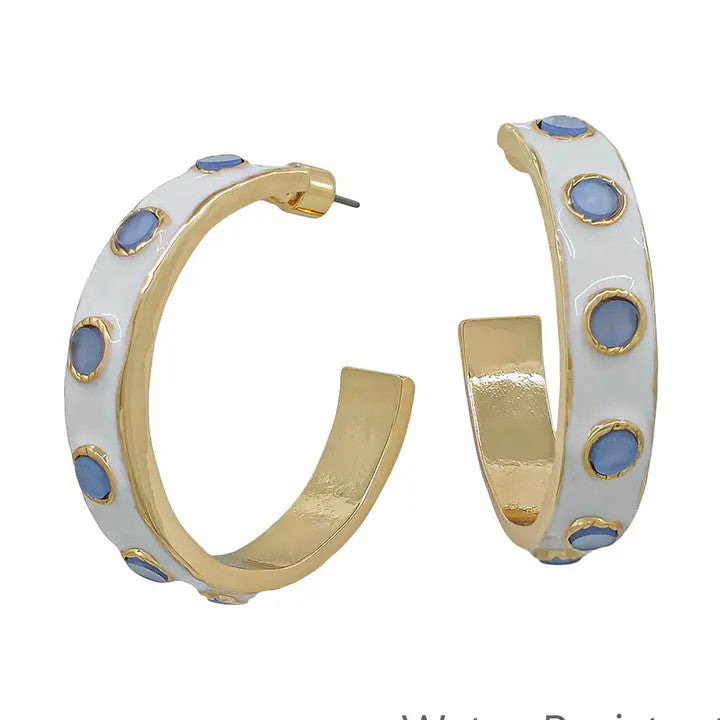 What's Hot White Color Coated with Light Blue Accents Hoop Earring
