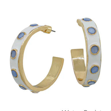 What's Hot White Color Coated with Light Blue Accents Hoop Earring