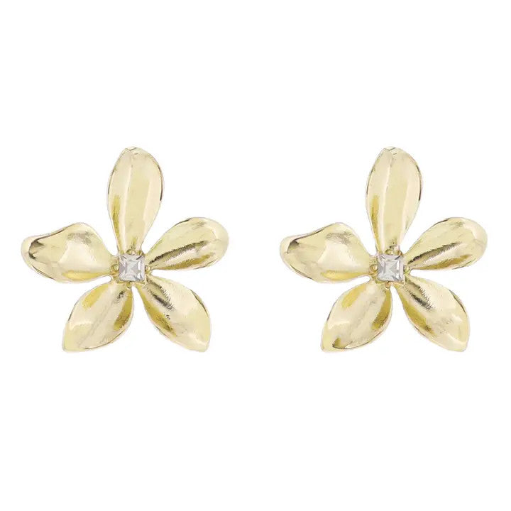 Jane Marie Gold Flower with Clear Crystal Center Earring