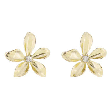 Jane Marie Gold Flower with Clear Crystal Center Earring