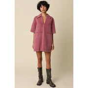 Olivaceous Women's Rosie Washed Collared Mini Dress - Burgundy