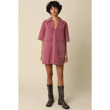 Olivaceous Women's Rosie Washed Collared Mini Dress - Burgundy