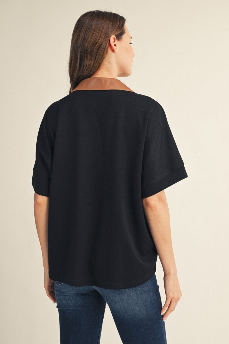 Jodifl Plus Size Women's Faux Leather Solid Top - Black