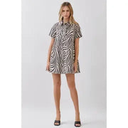 TCEC Women's Zebra Print Button Down Collared Mini Dress