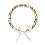 Jane Marie Gold Beaded Stretch Bracelet with Pearl Bow