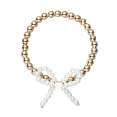 Jane Marie Gold Beaded Stretch Bracelet with Pearl Bow