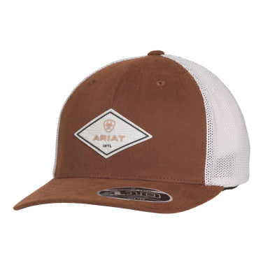 Ariat Men's FlexFit Brown Diamond Faux Leather Patch Cap