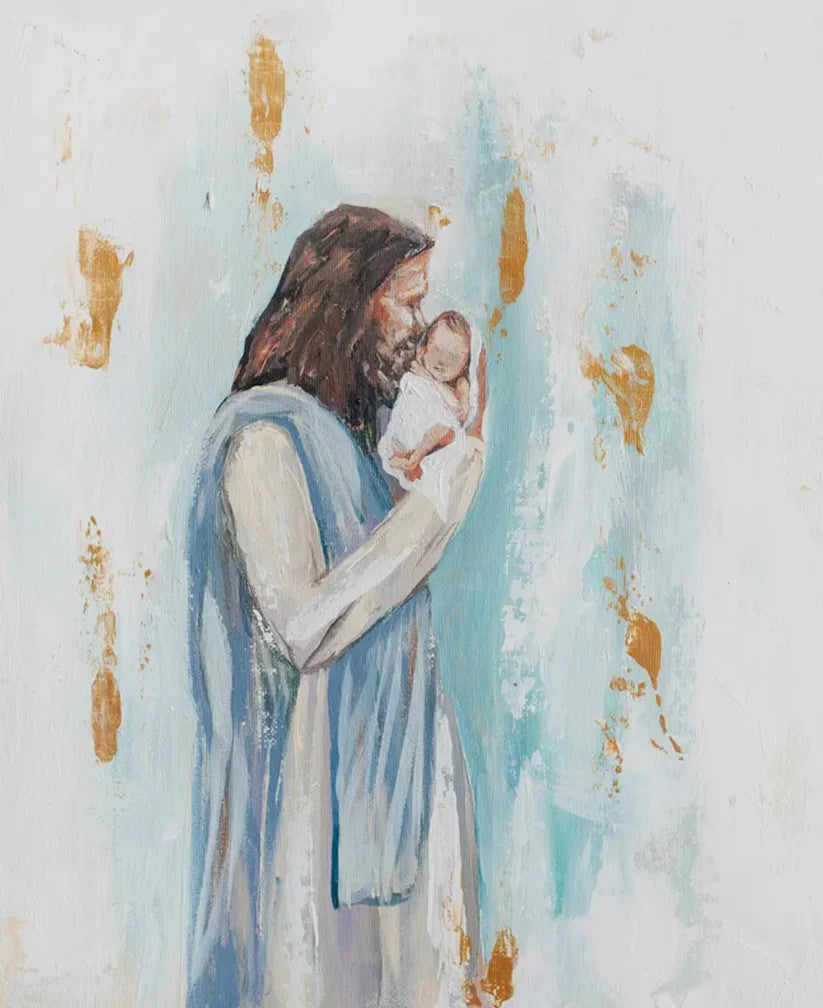 Mackenzie Kissell Art "I Knew You (Baby & Jesus)" Acrylic Gold Frame - Blue