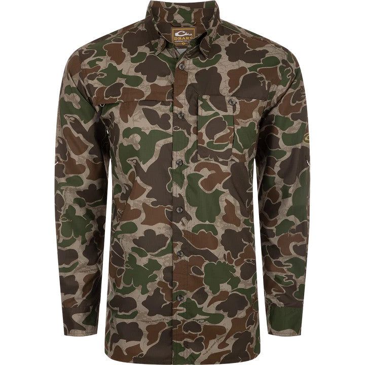 Drake 8-Shot Flyweight L/S Shirt -  Old School Green