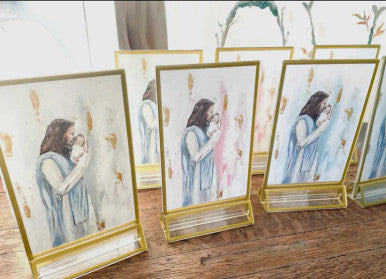 Mackenzie Kissell Art "I Knew You (Baby & Jesus)" Acrylic Gold Frame - Blue