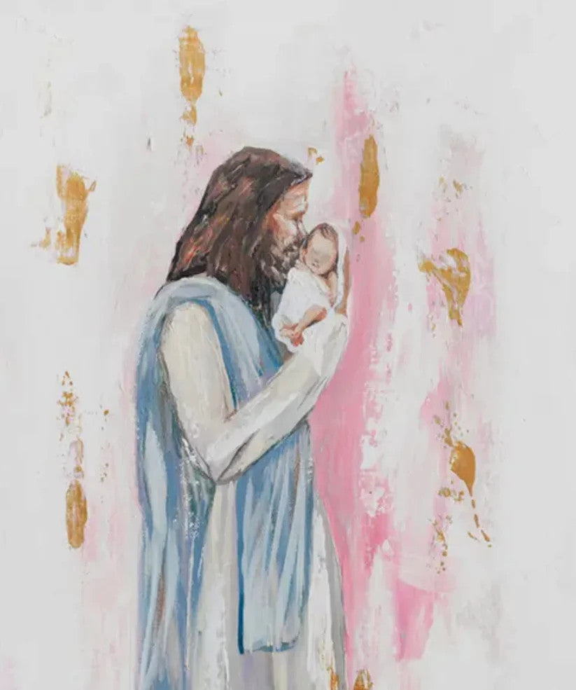 Mackenzie Kissell Art "I Knew You (Baby & Jesus)" Acrylic Gold Frame - Pink