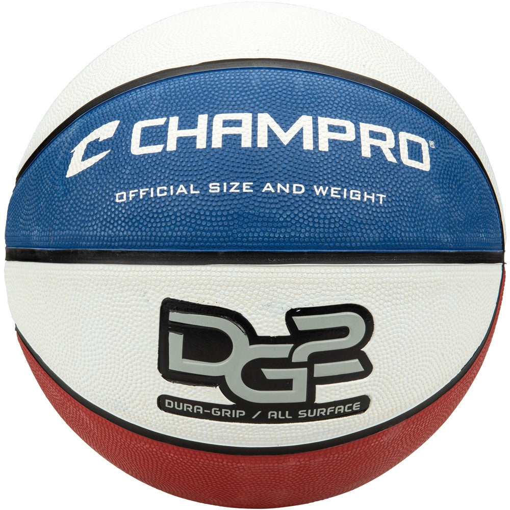 Champro Dura-Grip 230 Rubber Basketball - Scarlet/White/Royal