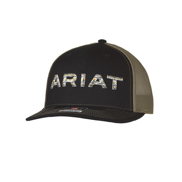 Ariat Men's Black and Olive Aztec Logo Hat