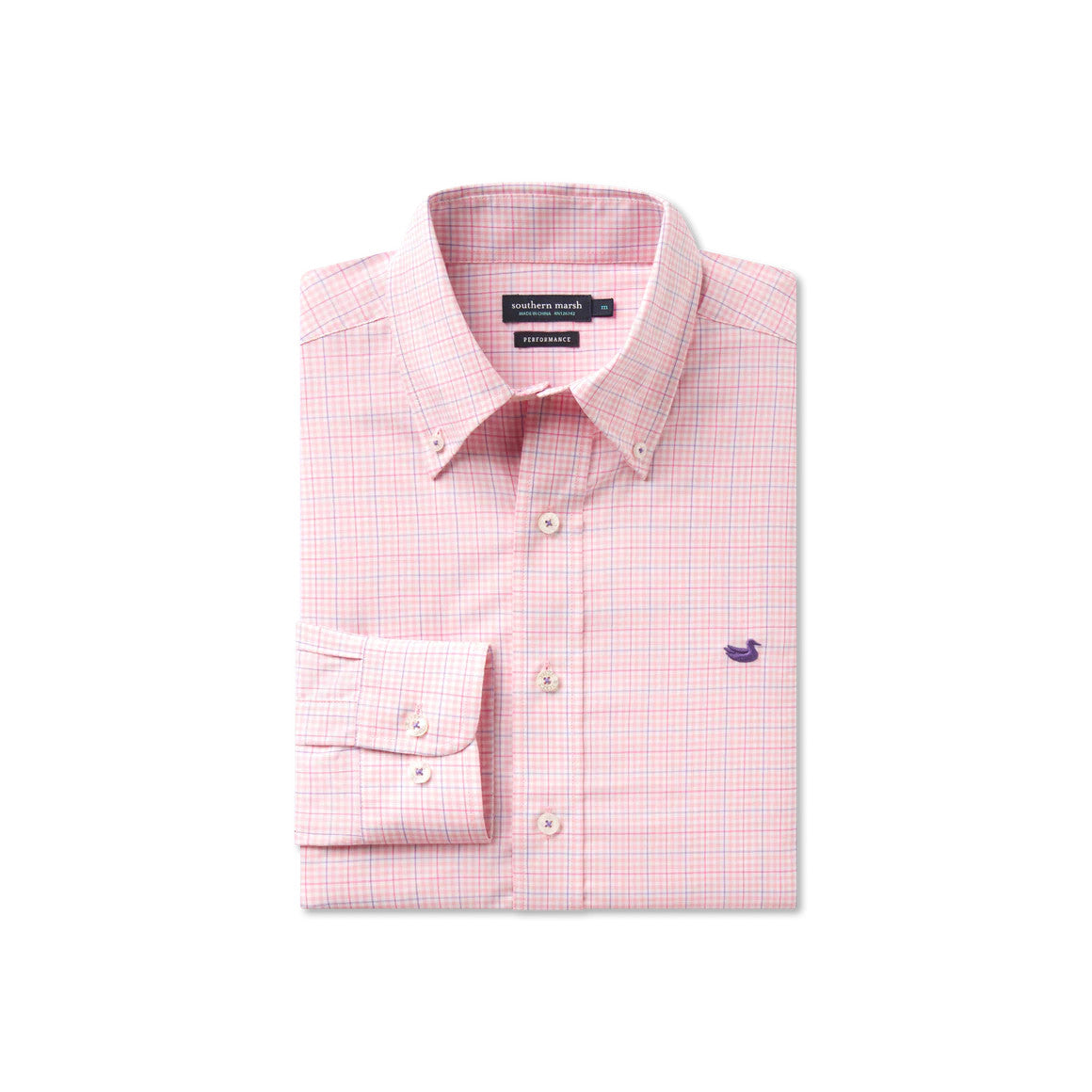 Southern Marsh Men's Dyer Performance Gingham Dress Shirt - Camelia & Wharf Purple