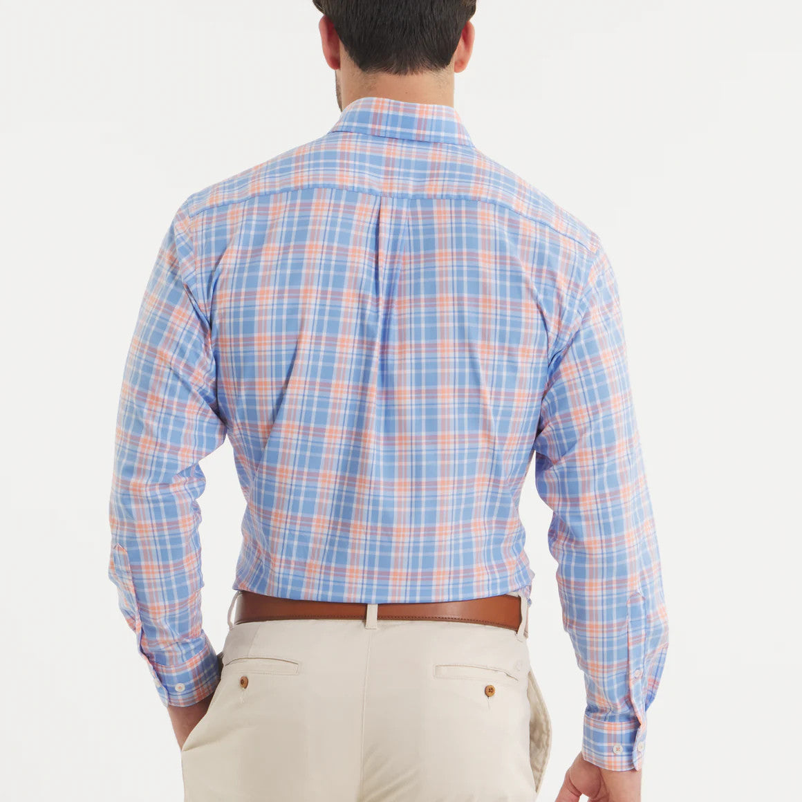 Southern Marsh Grainger Performance Plaid Dress Shirt - French Blue & Peach