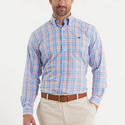 Southern Marsh Grainger Performance Plaid Dress Shirt - French Blue & Peach