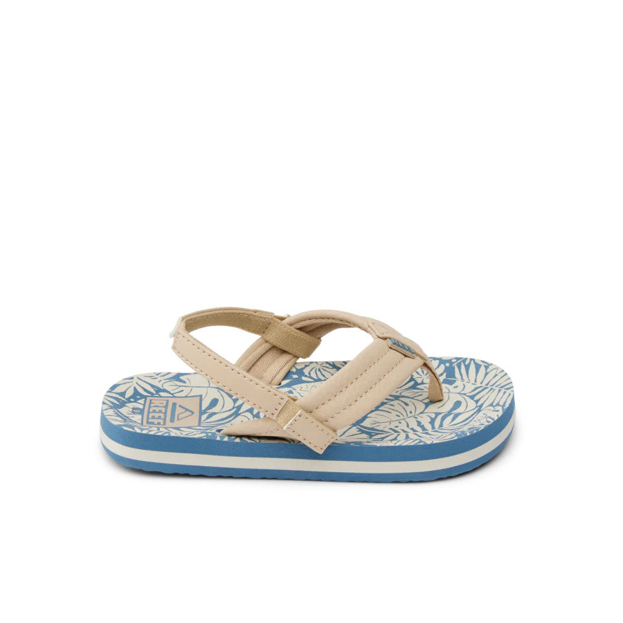 Reef Little Ahi Blue/Tan Palm Sandals for Toddlers