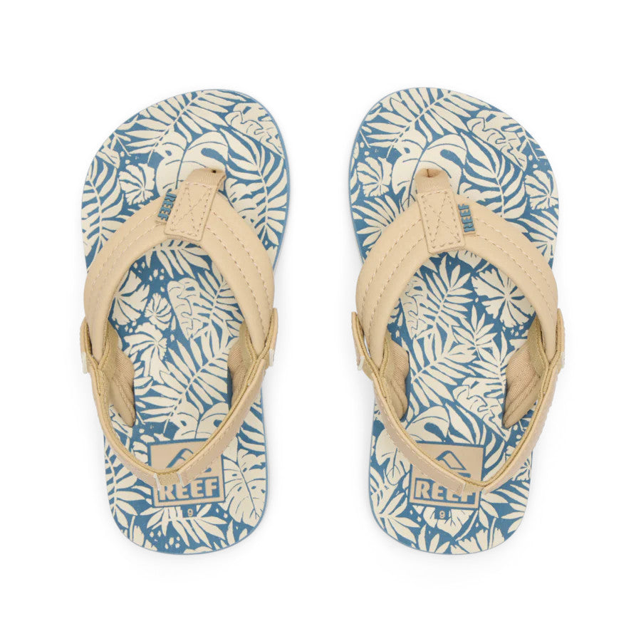 Reef Little Ahi Blue/Tan Palm Sandals for Toddlers