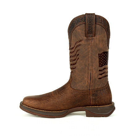Durango Men's Brown Distressed Flag Embroidery Western Boot