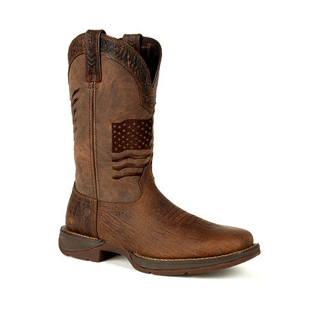 Durango Men's Brown Distressed Flag Embroidery Western Boot