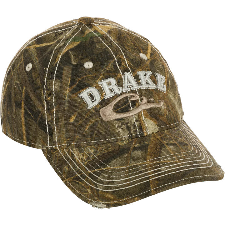 Drake Distressed 6-Panel Ball Cap - Realtree Max-7