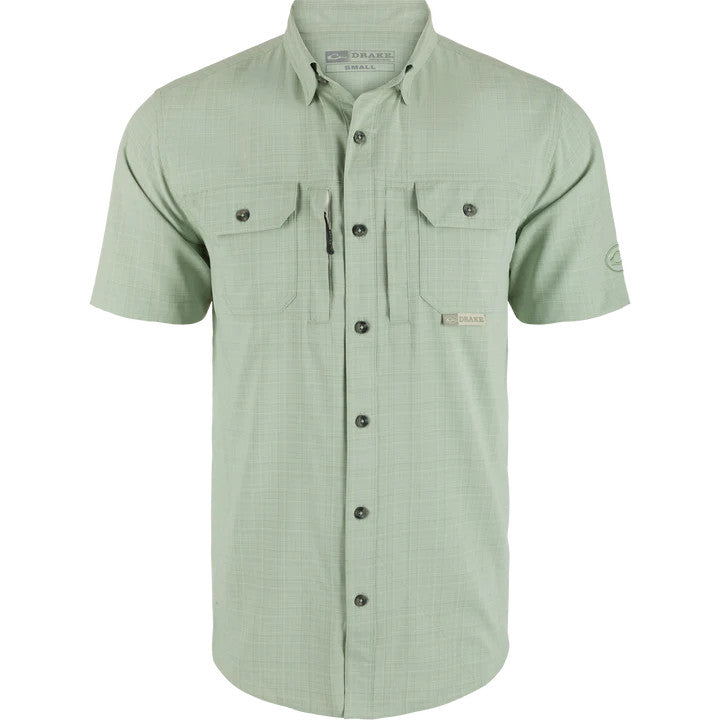 Drake Men's Wingshooter Trey Cross Hatch Short Sleeve Shirt - Desert Sage
