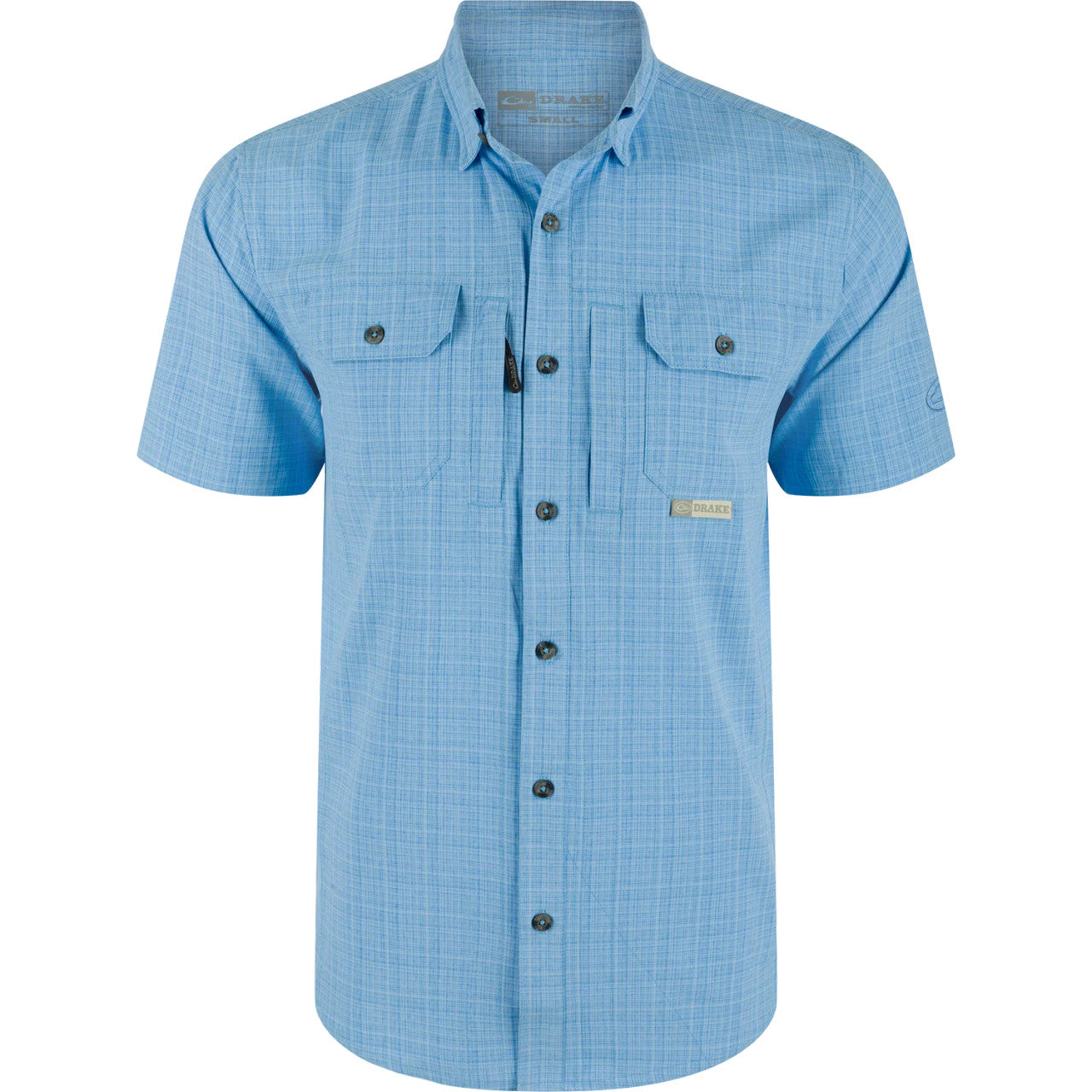 Drake Men's Wingshooter Trey Cross Hatch Short Sleeve Shirt - Marina Blue