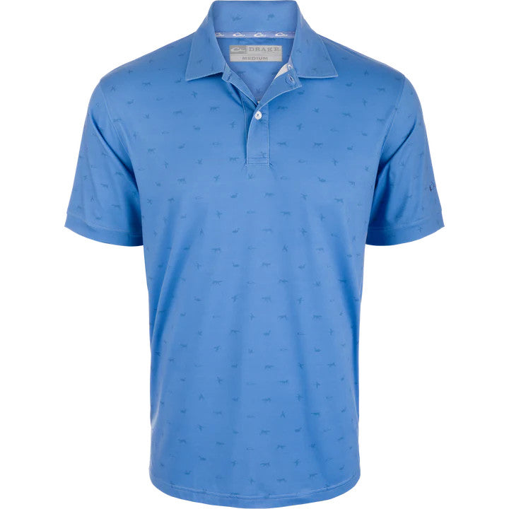 Drake Waterfowl Men's Performance Print Polo Shirt - Marina Blue