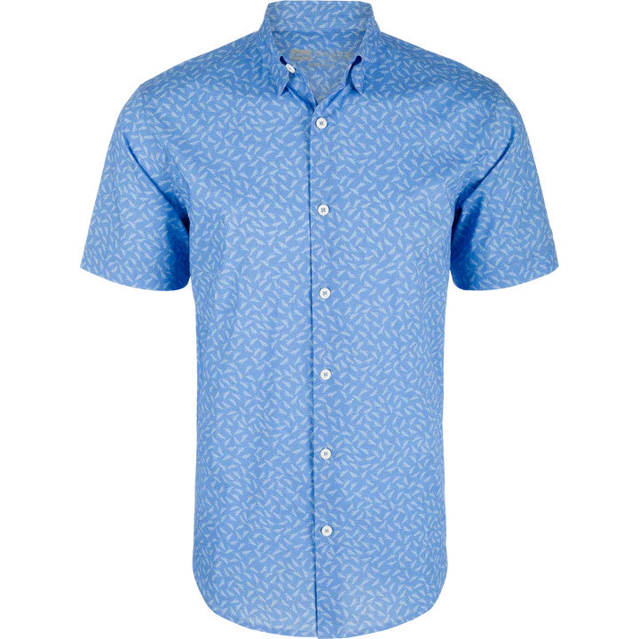 Drake Cotton Lab Print Short Sleeve Shirt - Marina Blue Tonal