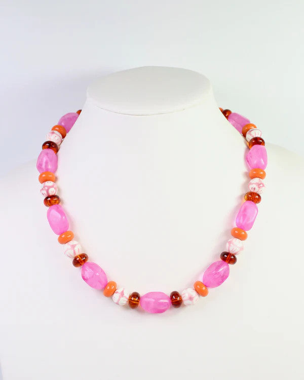 Caroline Hill Sedalia Mixed Beaded Necklace Fuchsia