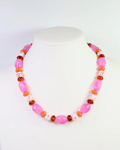 Caroline Hill Sedalia Mixed Beaded Necklace Fuchsia