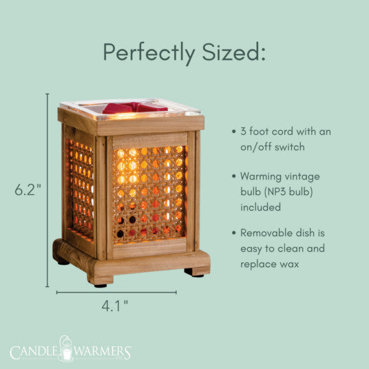 Candle Warmers Etc. Wood & Cane Vintage Style Bulb Illumination Fragrance Warmer