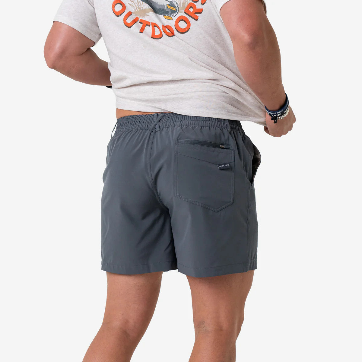 Burlebo Men's Everyday Short - River Rock Grey - Classic Deer Camo Pocket