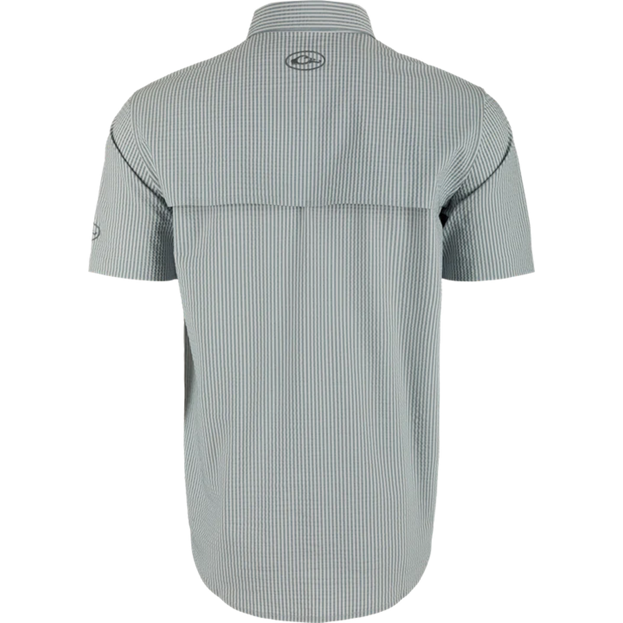 Drake Frat Seersucker Striped Button-Down Short Sleeve Shirt - Back