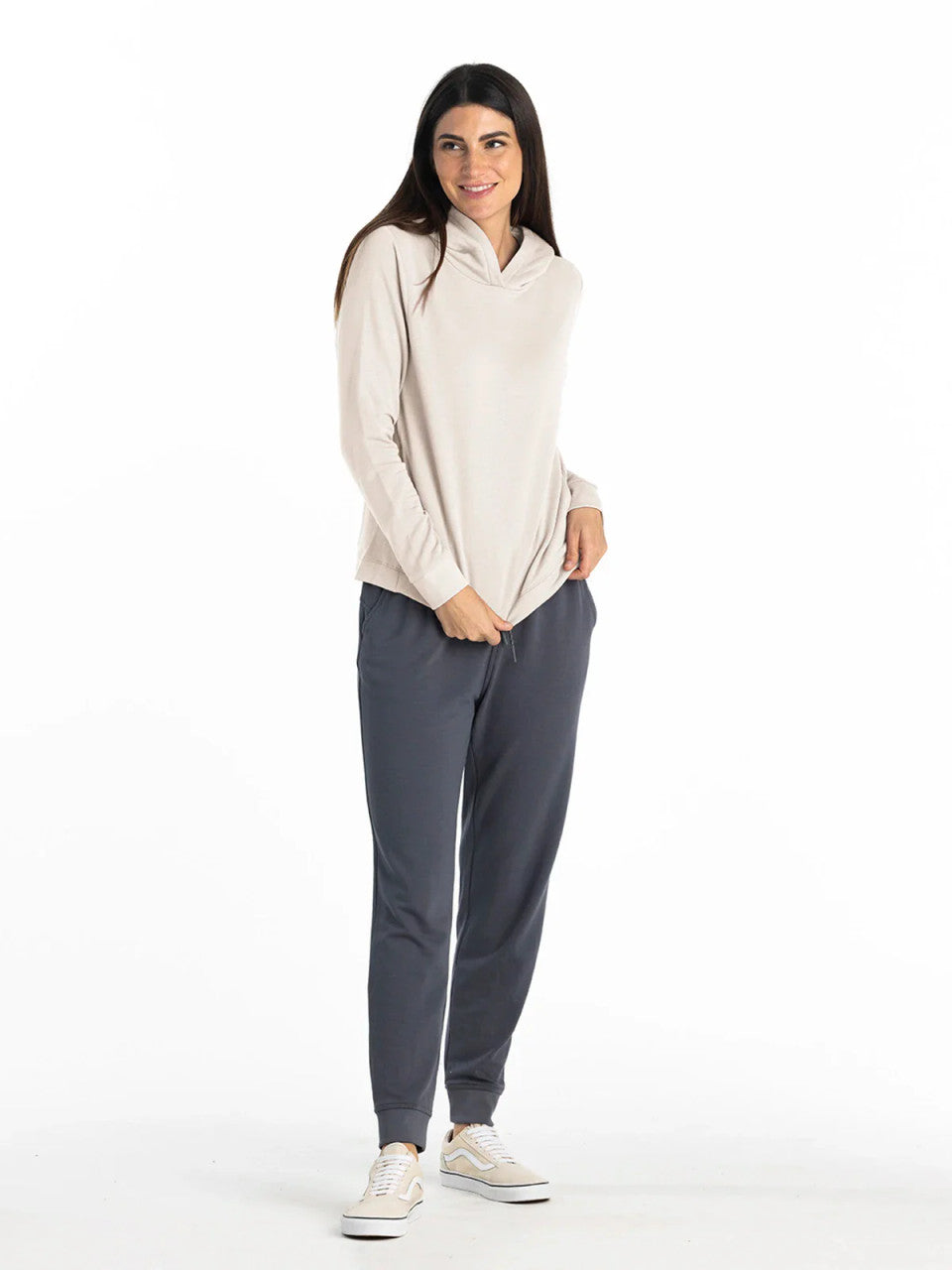 Free Fly Women's Bamboo Lightweight Fleece Cropped Hoodie - Stone