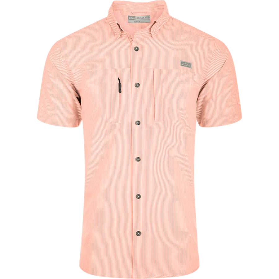 Drake Frat Seersucker Striped Button-Down Short Sleeve Shirt - Pearl Peach Tonal