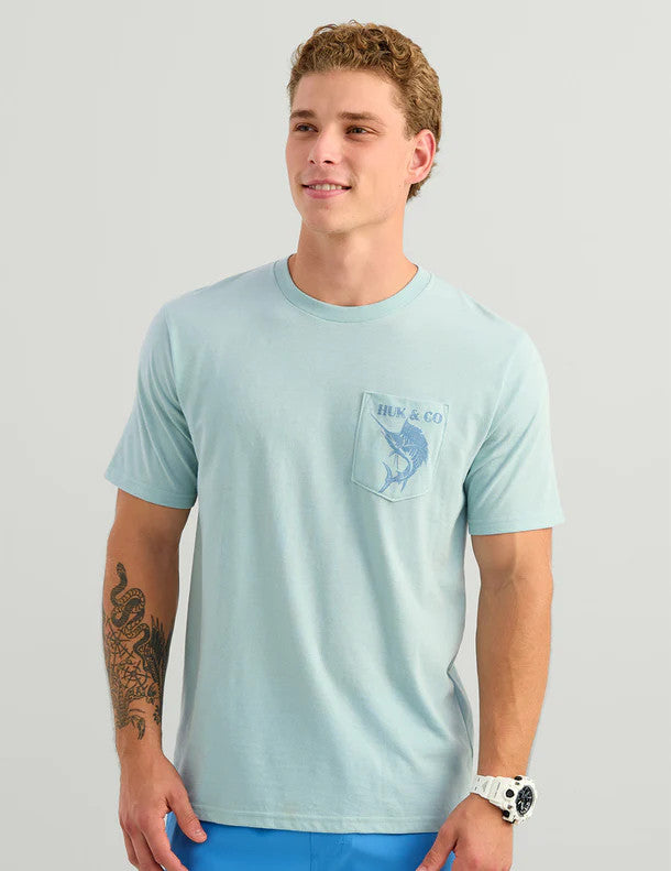 Huk and Co Men's Pocket Tee - Heron Blue