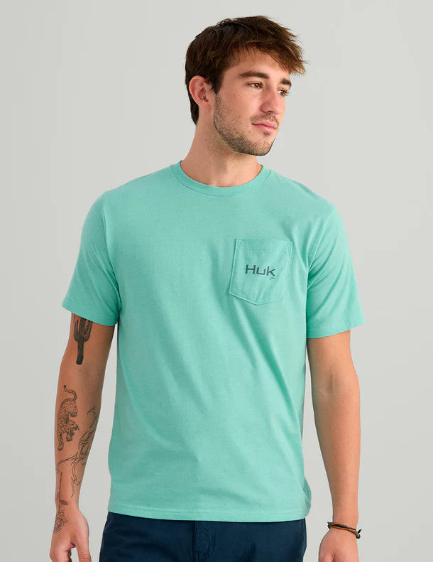 Huk Men's KC Plaque Pocket Tee - Marine Blue Heather