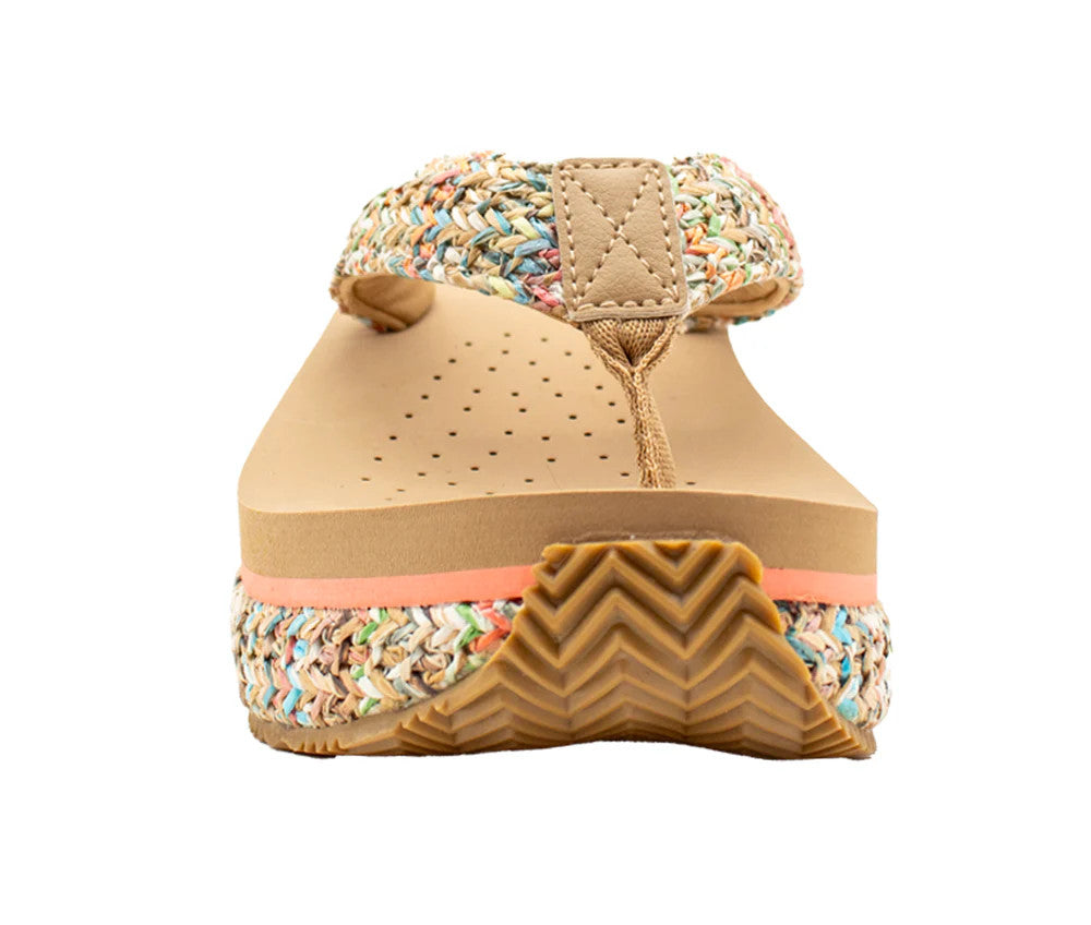Volatile Island Synthetic Raffia Thong Wedge Sandal - Bright Multi