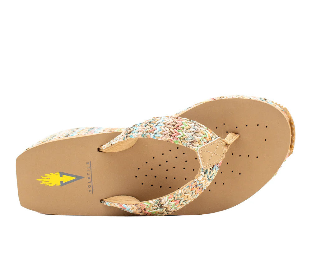 Volatile Island Synthetic Raffia Thong Wedge Sandal - Bright Multi