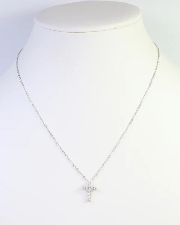 Caroline Hill Oxford CZ Cross Necklace Silver