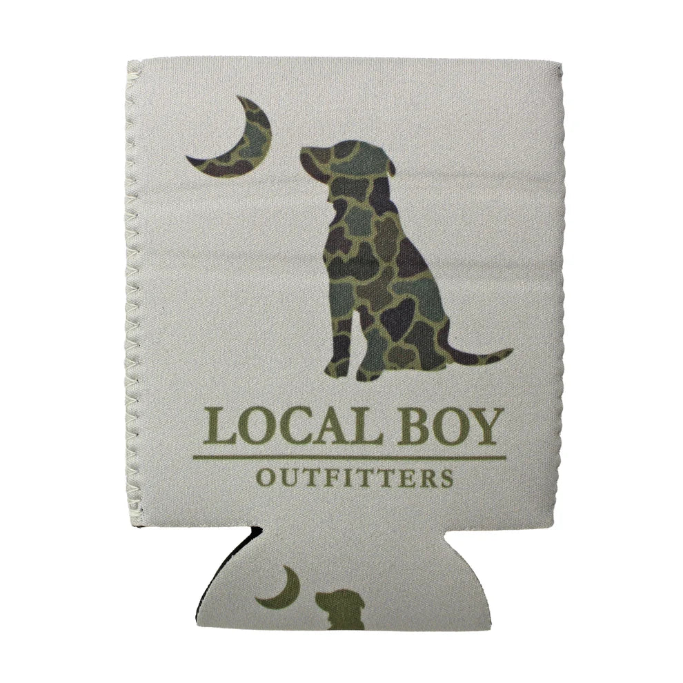 Local Boy Brush Camo Dog & Moon Koozie - Silver