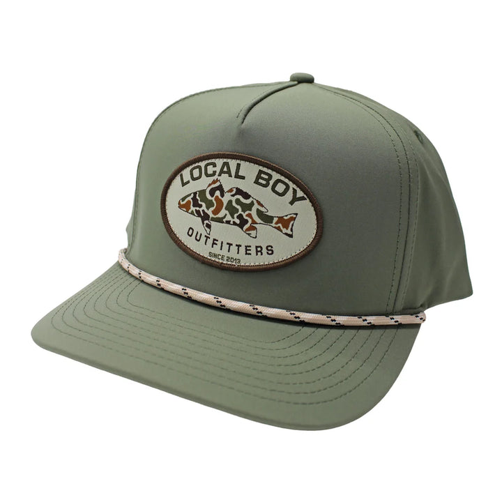 Local Boy Youth Vintage Redfish Patch High Crown Rope Hat - Sage