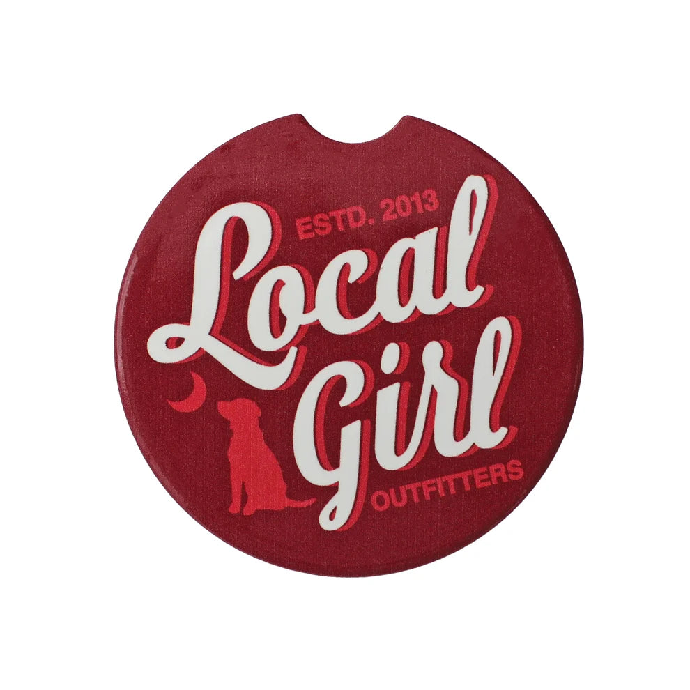 Local Girl Stacked Script Car Coaster - Berry