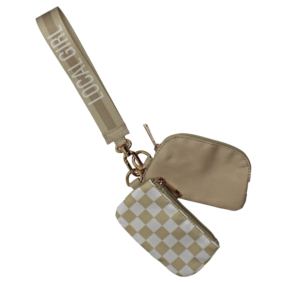 Local Girl Dual Wristlet - Khaki Checker