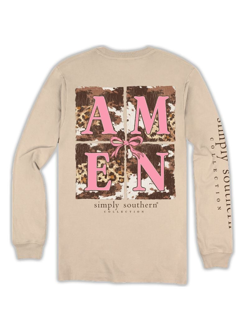 Simply Southern Women's Long Sleeve Amen T-Shirt - Linen