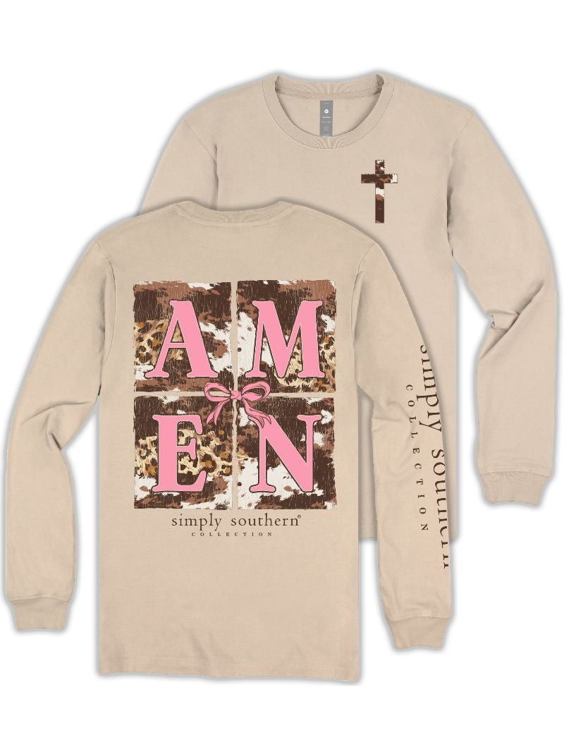 Simply Southern Women's Long Sleeve Amen T-Shirt - Linen