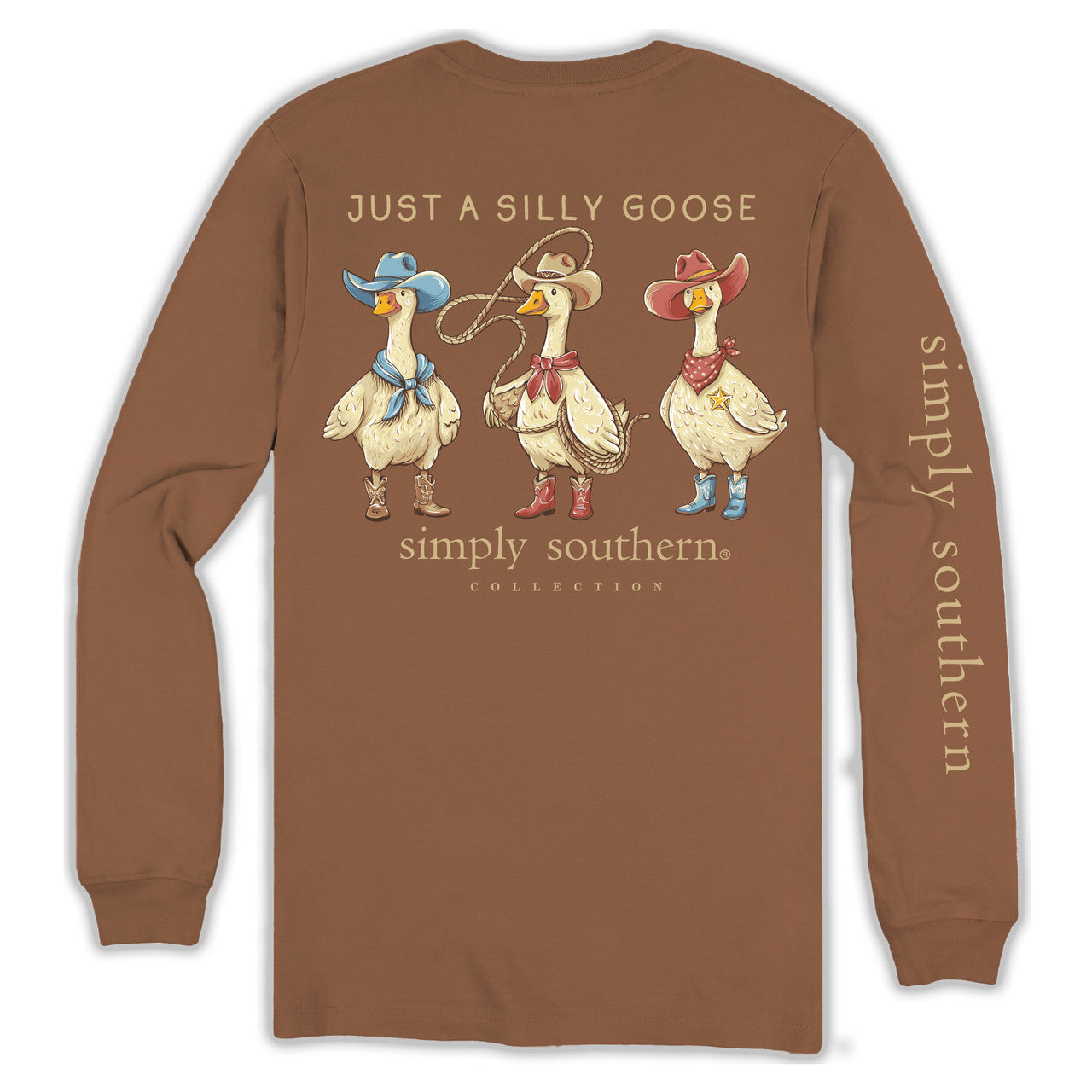 Simply Southern Women's Long Sleeve Goose T-Shirt - Chestnut